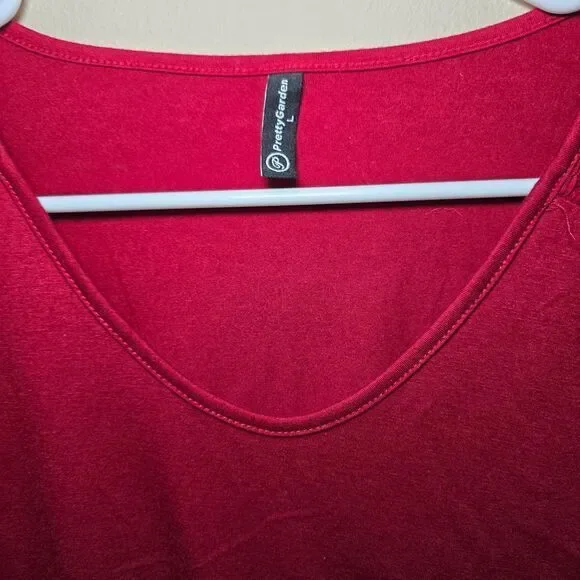 Pretty Fashion Red Ruffle Sleeve V-Neck Top Casual Summer Blouse- Size Large - Picture 3 of 9